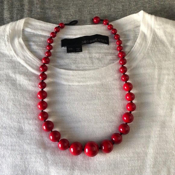 Red Ceramic Beaded Necklace - Picture 3 of 6